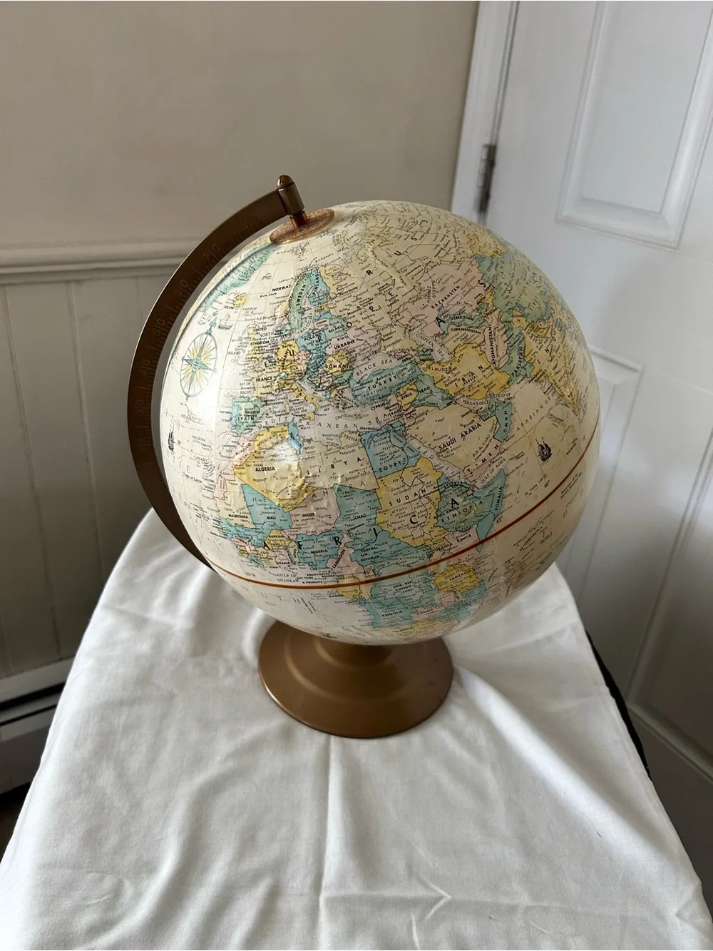 Vintage Replogle 12” Globemaster World Globe-Raised Relief Metal Base